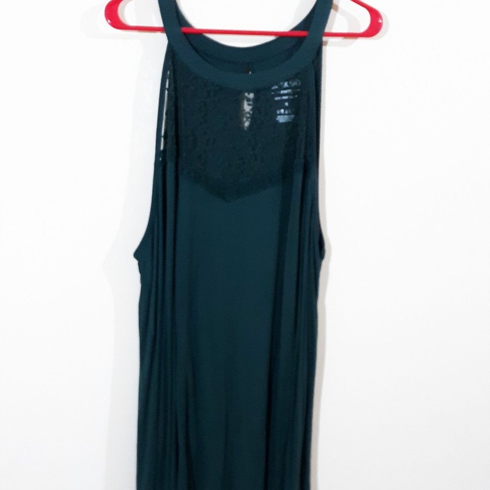 EMERALD GREEN SUPER SOFT LACE INSET HIGH NECK TANK